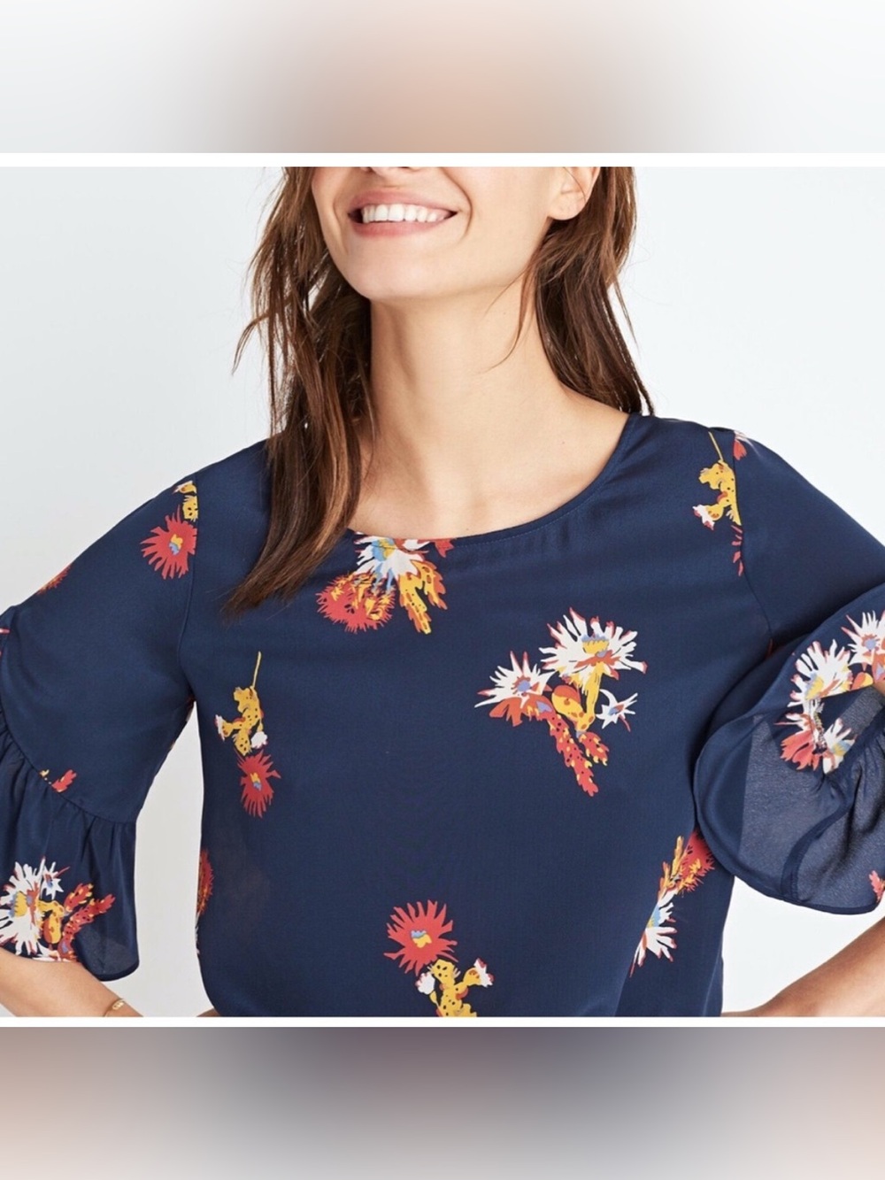Madewell 100% Silk Ruffle-Sleeve Top
